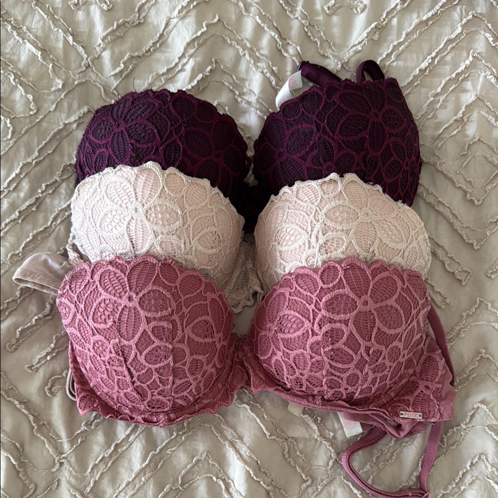 PINK Victoria's Secret Purple and Pink Floral Lace Bras